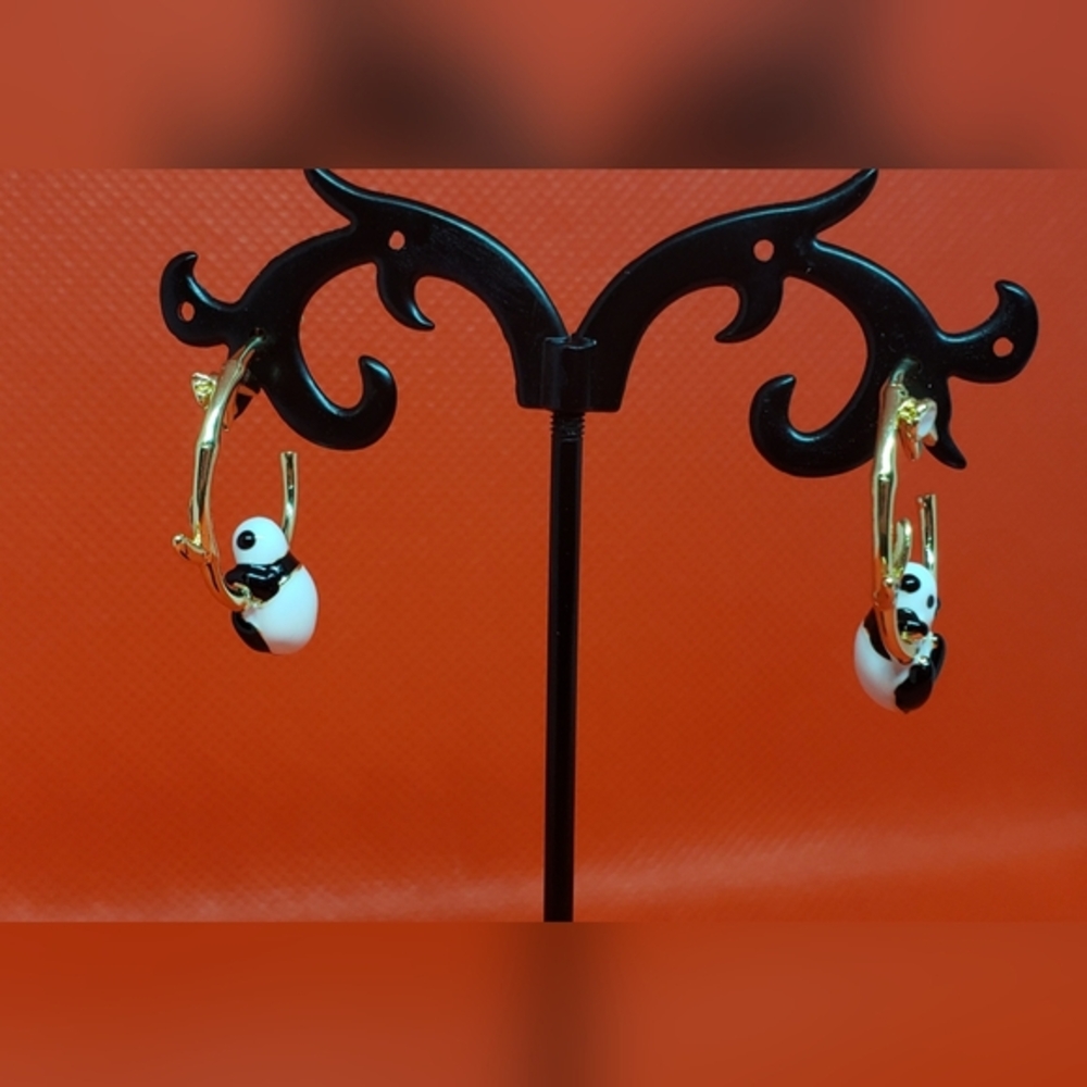 One Pair of Panda Hoop Earrings